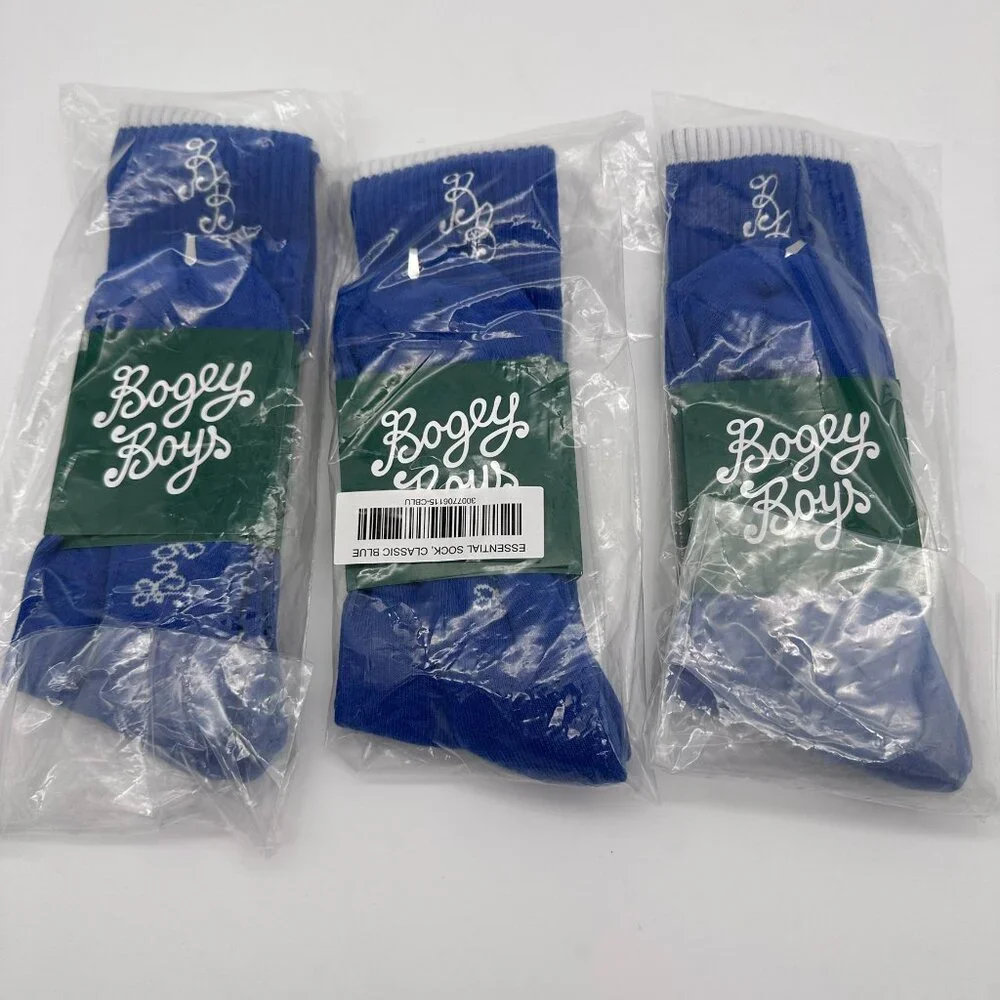 Bundle of 3 Pair Bogey Boys Essential Crew‎ Long Golf Socks, Size M/L 9-12, Blue
